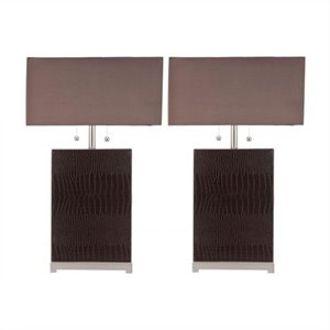 Safavieh Sofia Leather Table Lamp with Silk Chocolate Shade (Set of 2)