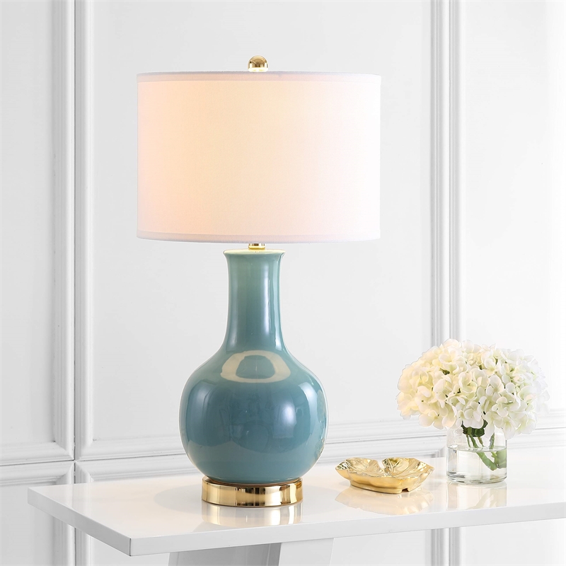Safavieh Judy Ceramic Light Blue Lamp with White Shade