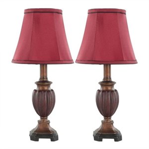 Safavieh Polyresin Mini Table Lamp with Red Bell Shade (Set of 2)