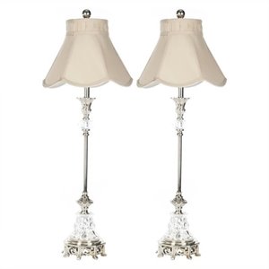 Safavieh Brass Poly Resin Glass Table Lamp with Taupe Shade (Set of 2)