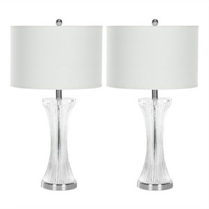 safavieh glass table lamp and white linen hard shade (set of 2)
