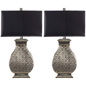 Safavieh Spain Table Lamp in Silver with Black Satin Shade (Set of 2)