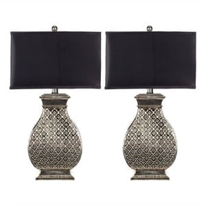 Safavieh Spain Table Lamp in Silver with Black Satin Shade (Set of 2)