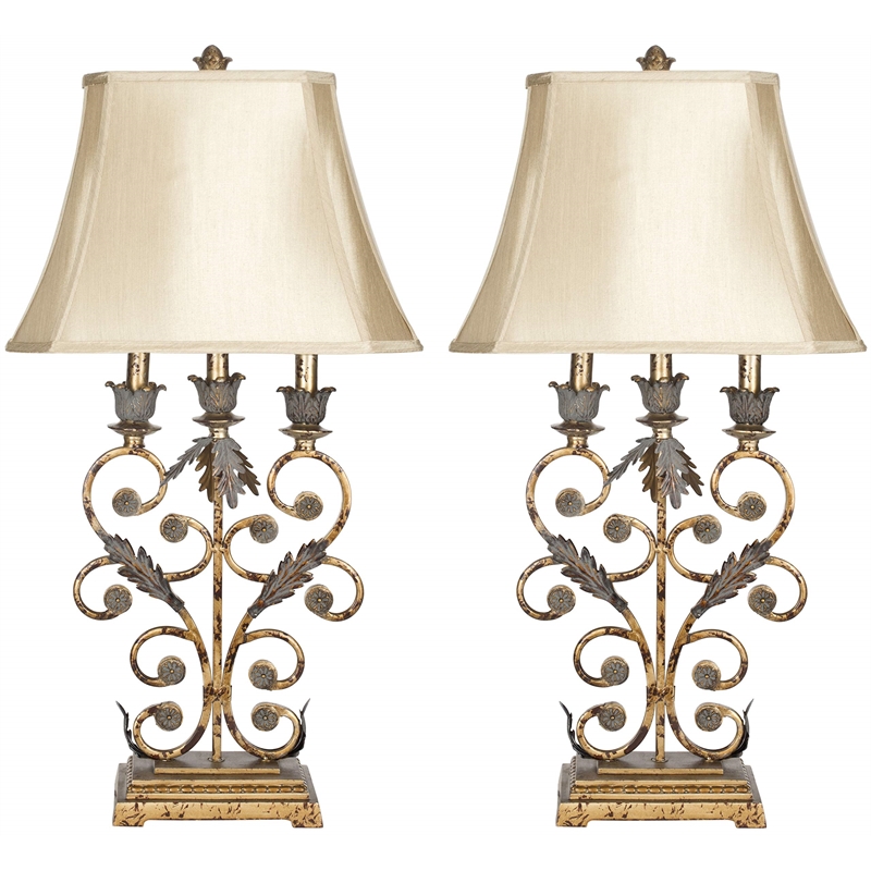 Safavieh Table Lamp in Gold with Beige Shade (Set of 2)