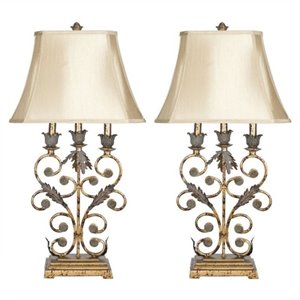 Safavieh Table Lamp in Gold with Beige Shade (Set of 2)
