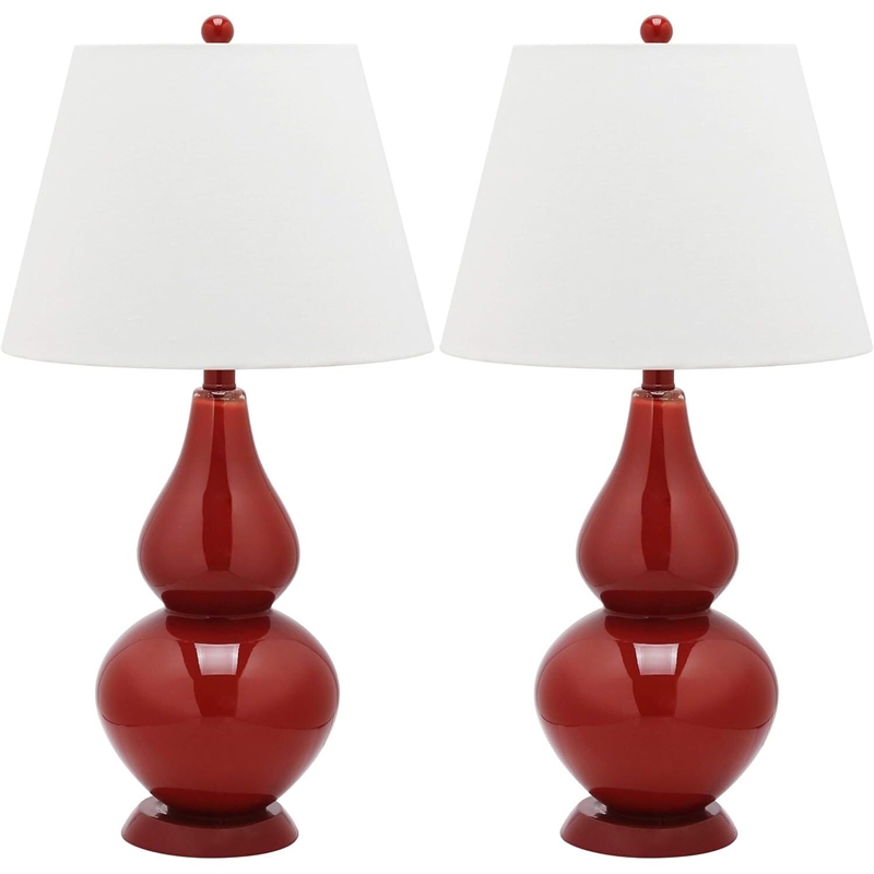 Safavieh Cybil Glass Double Gourd Lamp in Chinese Red (Set Of 2)