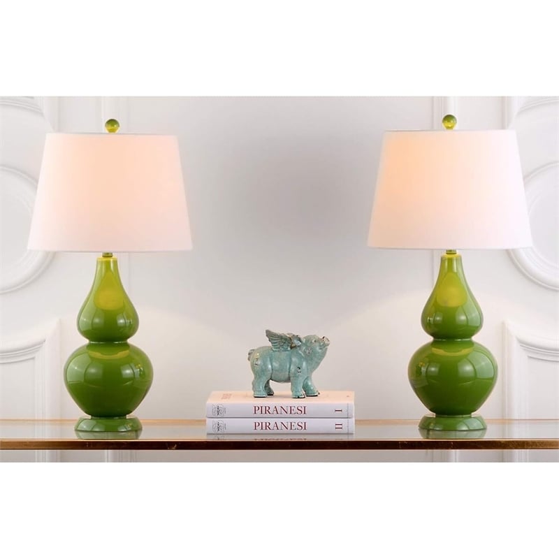 Safavieh Cybil Glass Double Gourd Lamp in Fern Green (Set of 2)