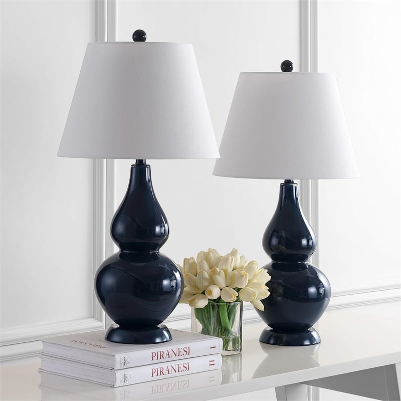 Safavieh Cybil Glass Double Gourd Lamp in Silver (Set of 2)