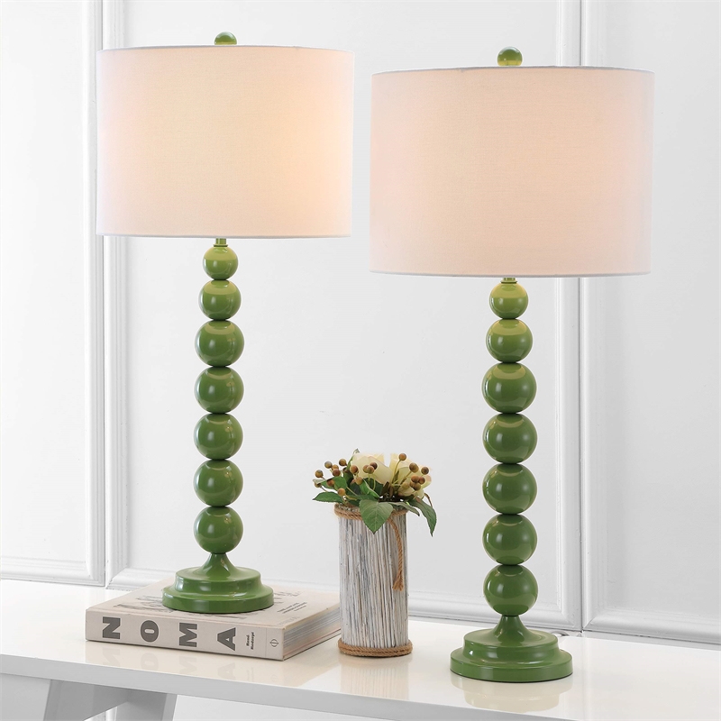 Safavieh Jenna Metal Stacked Ball Lamp in Fern Green (Set of 2)