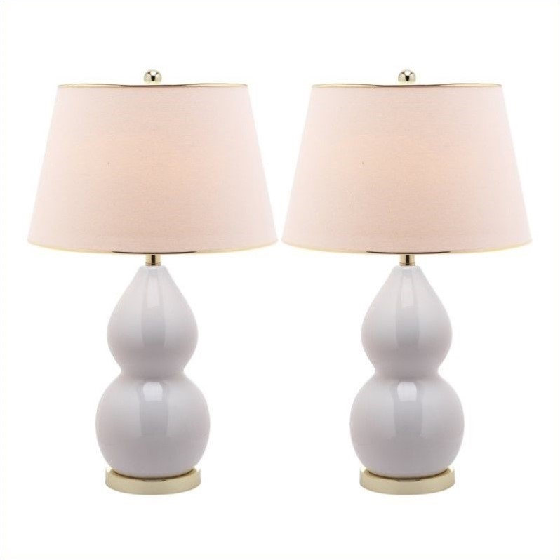 Safavieh Jill Double- Gourd Ceramic Lamp in White (Set of 2)