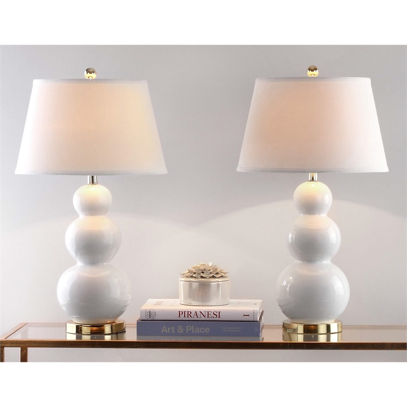 Safavieh Pamela Triple Gourd Ceramic Lamp in White (Set of 2)