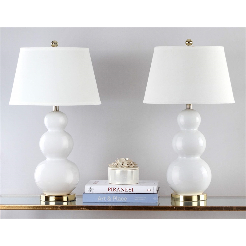 Safavieh Pamela Triple Gourd Ceramic Lamp in White (Set of 2)