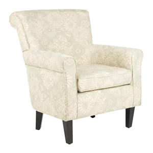 Safavieh Megan Birch Wood Abbey Club Chair in Ivory Floral Pattern