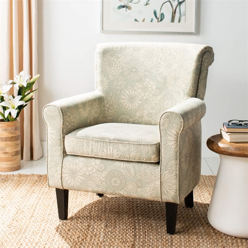 Safavieh Megan Birch Wood Abbey Club Chair in Ivory Floral Pattern