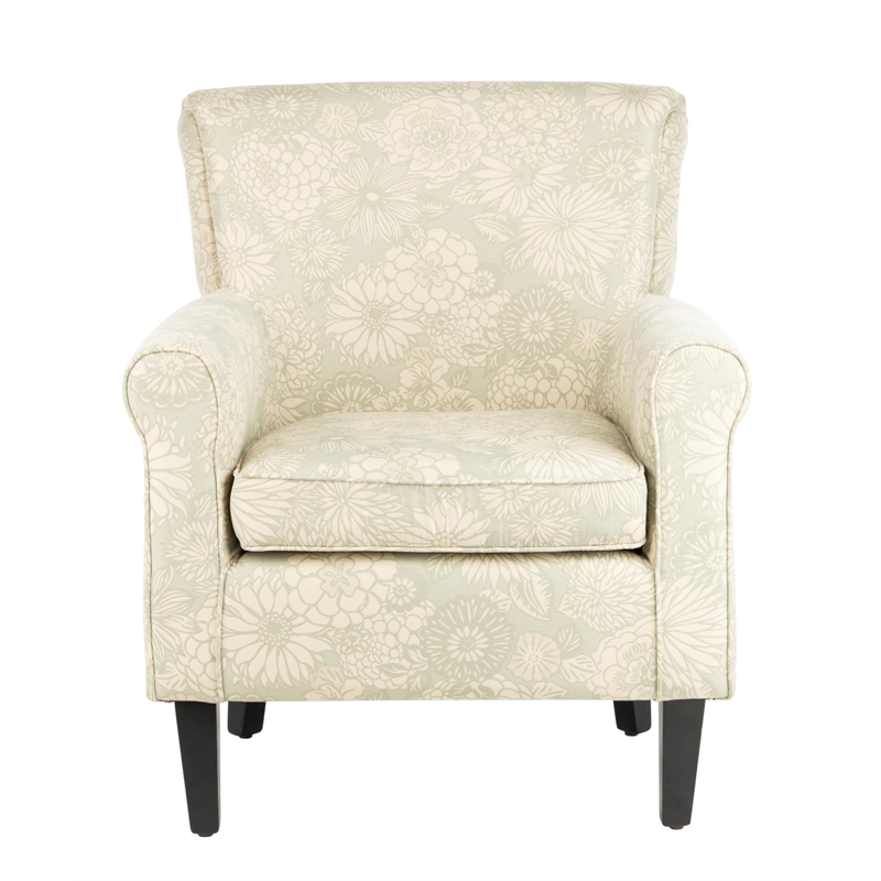 Safavieh Megan Birch Wood Abbey Club Chair in Ivory Floral Pattern