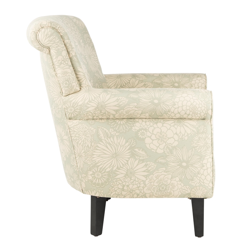 Safavieh Megan Birch Wood Abbey Club Chair in Ivory Floral Pattern
