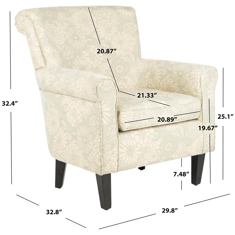Safavieh Megan Birch Wood Abbey Club Chair in Ivory Floral Pattern