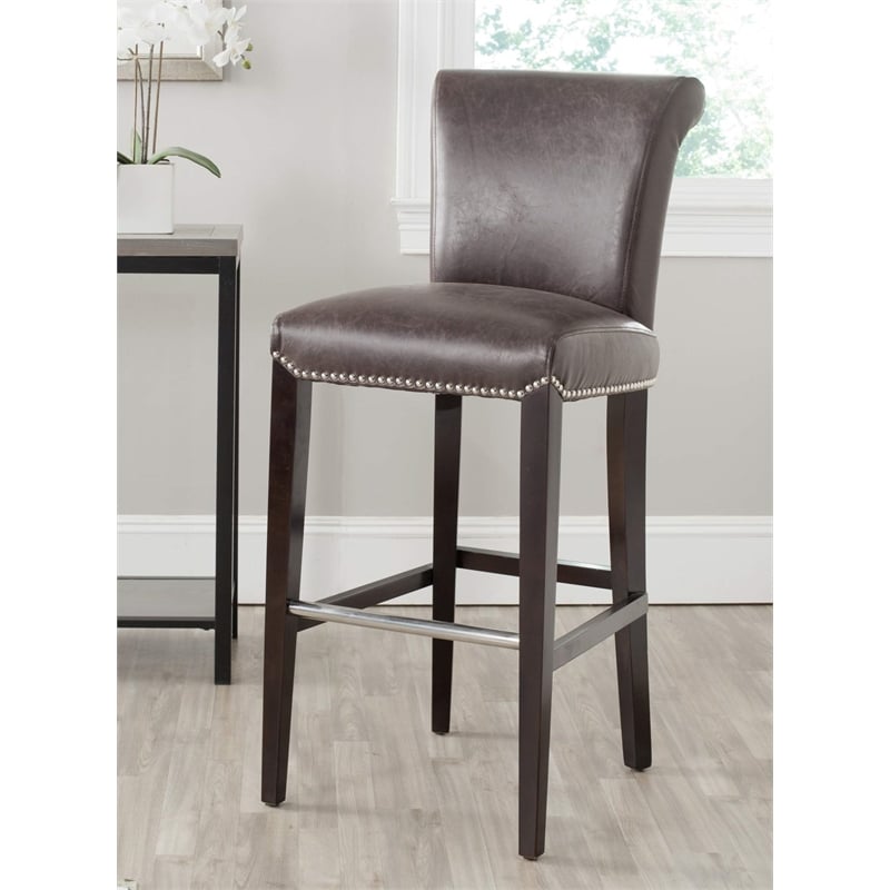 Safavieh Seth Leather Bar Stool in Black
