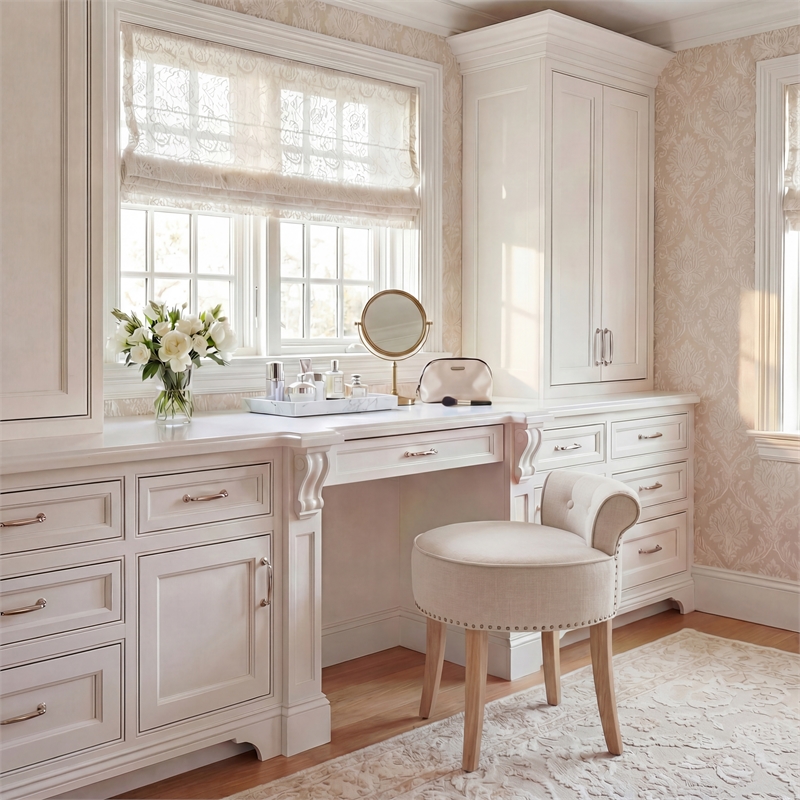 Safavieh Georgia Wood Vanity Stool in Beige