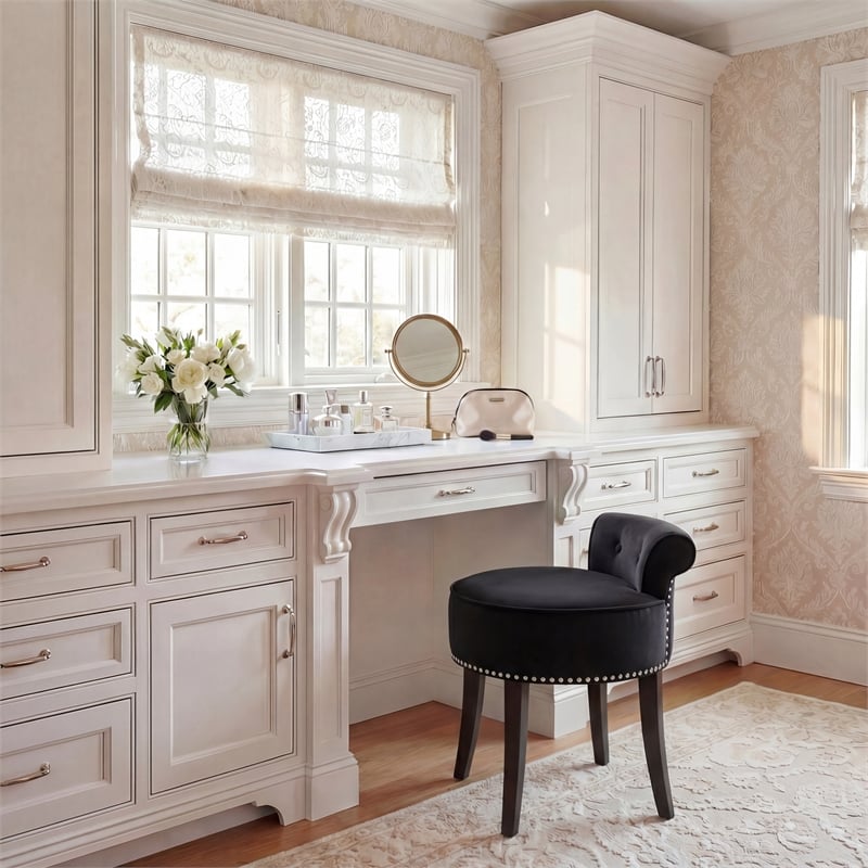Safavieh Georgia Wood Vanity Stool in Black