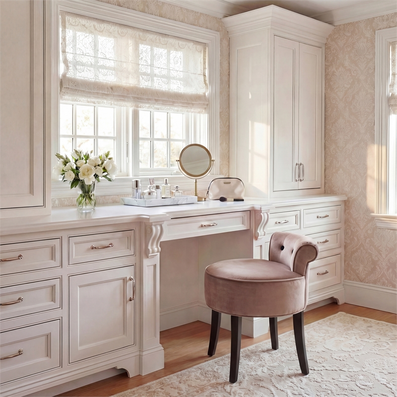 Safavieh Georgia Wood Vanity Stool in Ivory