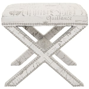 Safavieh Palmer Birch Wood Ottoman in White with French Writing