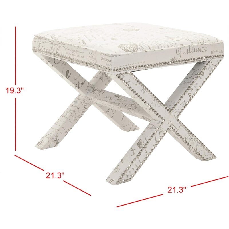 Safavieh Palmer Birch Wood Ottoman in White with French Writing
