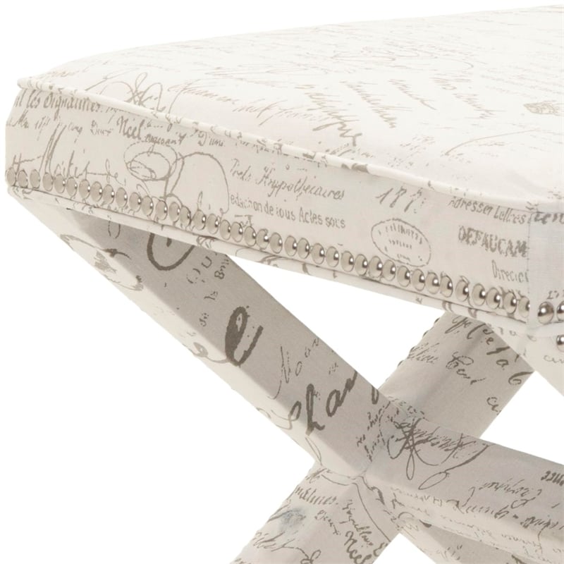 Safavieh Palmer Birch Wood Ottoman in White with French Writing