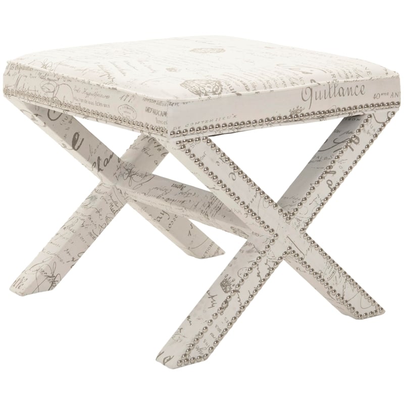 Safavieh Palmer Birch Wood Ottoman in White with French Writing