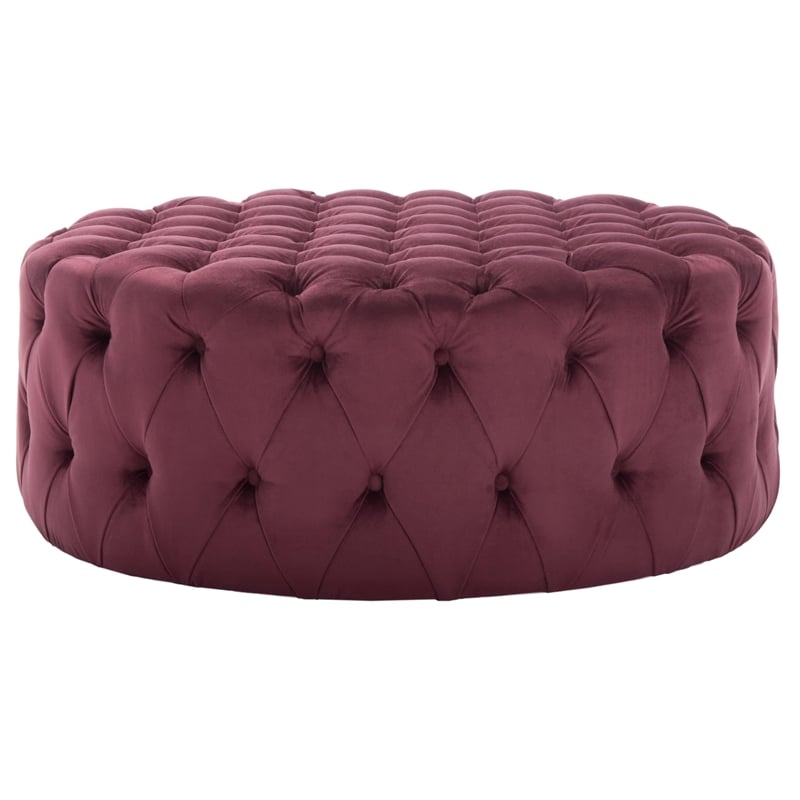 Safavieh Charlene Plywood and Cotton Ottoman in Bordeaux