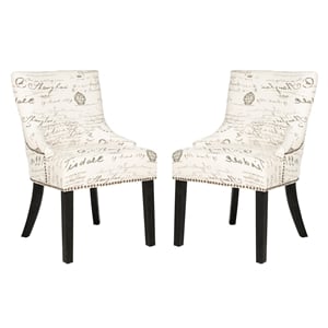 Safavieh Gavin Brass Upholstered Slipper Swayback Chair in White and Gray (Set Of 2)