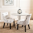 Safavieh Gavin Brass Upholstered Slipper Swayback Chair in White and Gray (Set Of 2)