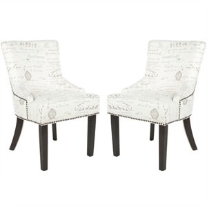 safavieh gavin brass upholstered slipper swayback chair in white and gray (set of 2)