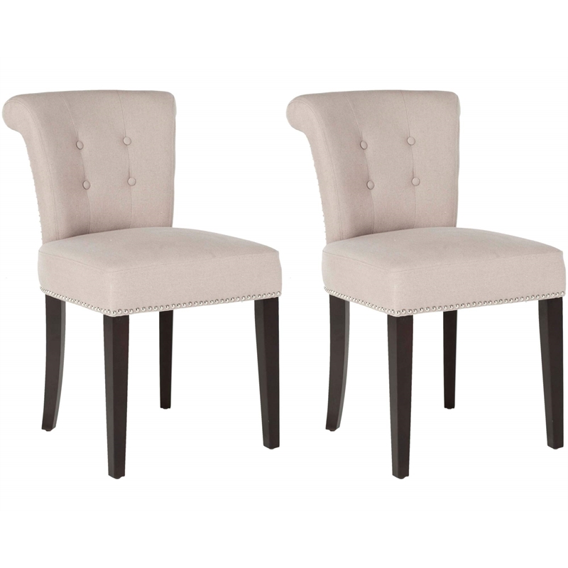 Safavieh Sinclair Nickle Nailhead Ring Dining Chair in Taupe (Set Of 2)