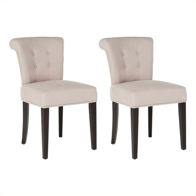 Safavieh Sinclair Nickle Nailhead Ring Dining Chair in Taupe (Set Of 2