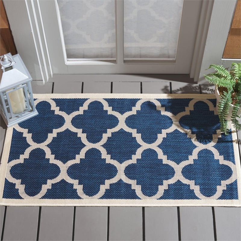 Safavieh Courtyard Polypropylene Accent Rug CY6243-268-2 in Navy and Beige