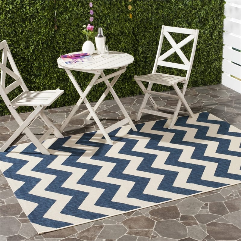 Safavieh Courtyard Polypropylene Medium Rectangle Rug CY6244-268-5 in Navy and Beige