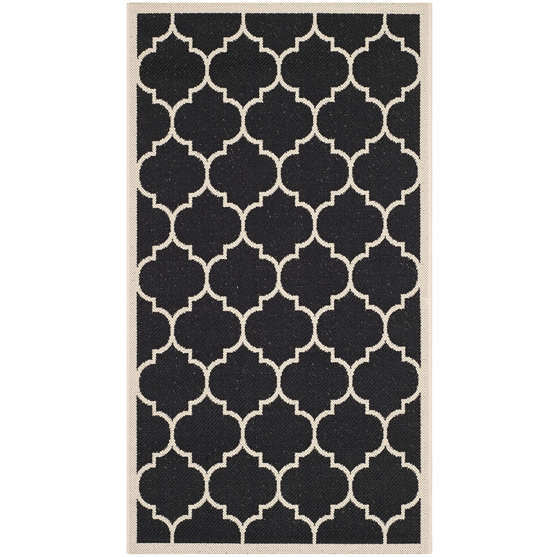 Safavieh Courtyard Polypropylene Runner Rug CY6914-266-3 in Black and Beige