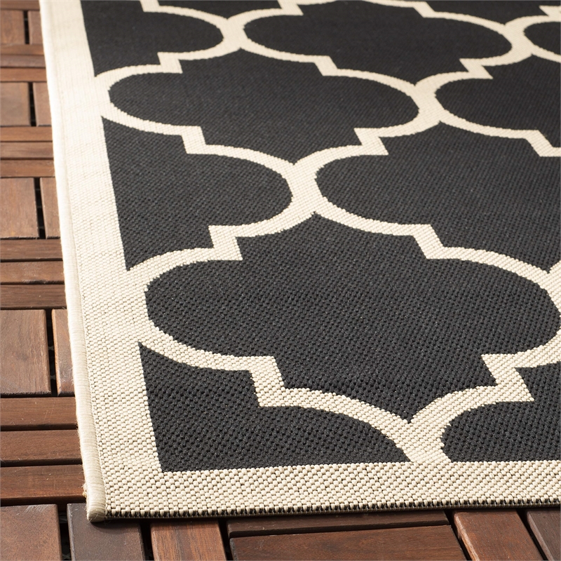 Safavieh Courtyard Polypropylene Medium Rectangle Rug CY6914-266-5 in Black and Beige