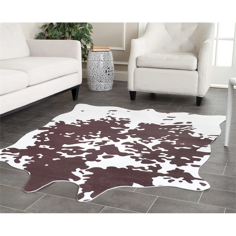 Safavieh Faux Hide Polyester Medium Rectangle Rug FAH160A-5 in Brown and White