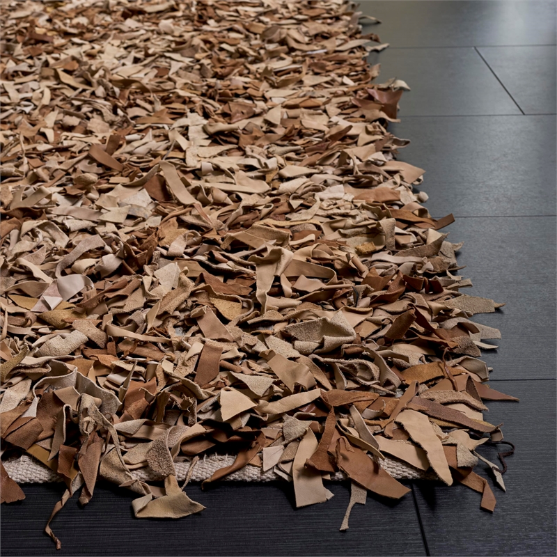 Safavieh Leather Shag Leather Medium Rectangle Rug LSG511N-5 in Grey