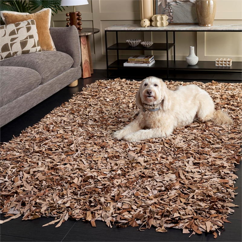 Safavieh Leather Shag Leather Medium Rectangle Rug LSG511N-5 in Grey