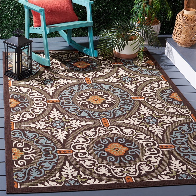 Safavieh Veranda Polypropylene Medium Rectangle Rug VER055-0723-5 in Chocolate and Aqua