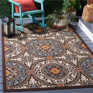 Safavieh Veranda Polypropylene Medium Rectangle Rug VER055-0723-5 in Chocolate and Aqua