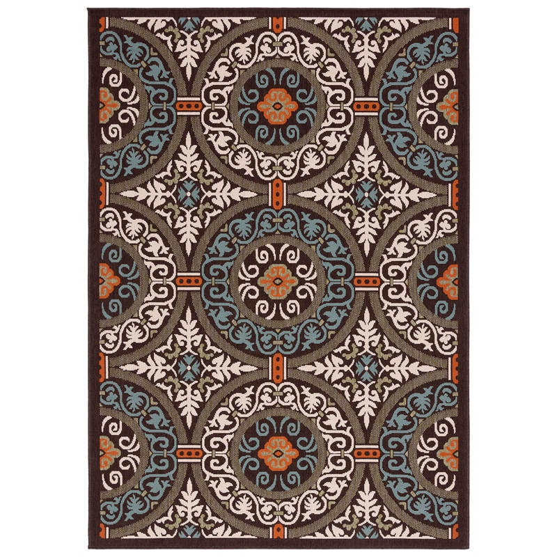Safavieh Veranda Polypropylene Medium Rectangle Rug VER055-0723-5 in Chocolate and Aqua