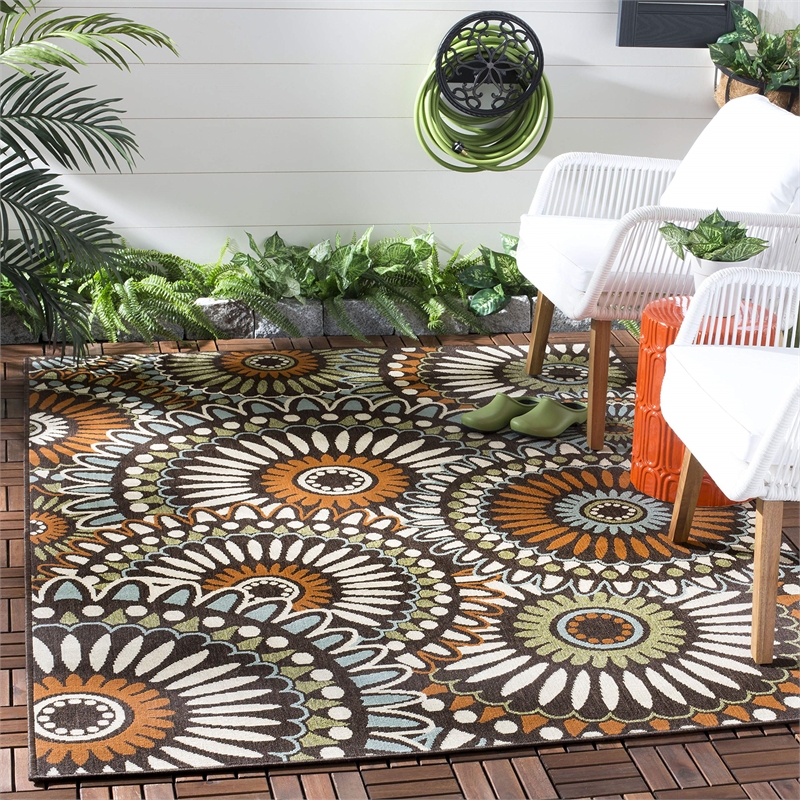 Safavieh Veranda Polypropylene Medium Rectangle Rug VER091-0725-5 in Chocolate and Terracotta