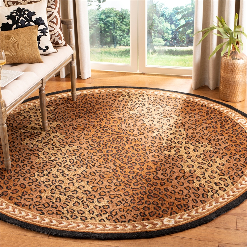 Safavieh Chelsea 8' X 8' Round Wool Hand Hooked Rug in Black / Brown