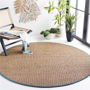 Safavieh Natural Fiber Round Rug in Natural / Light Blue