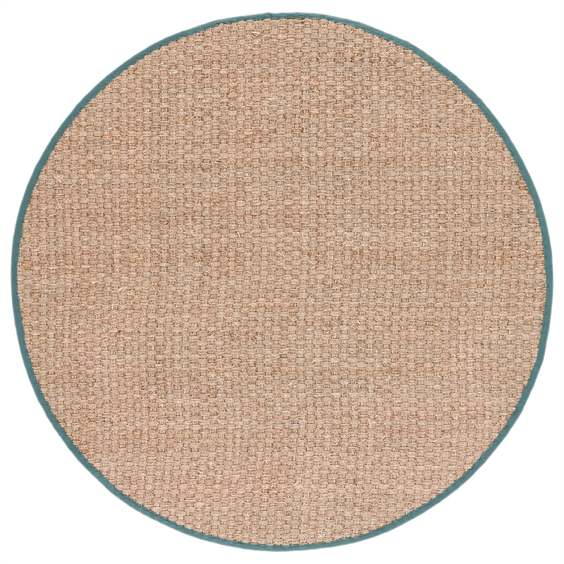 Safavieh Natural Fiber Round Rug in Natural / Light Blue