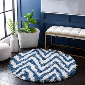 Safavieh Shag Round Rug in Ivory / Blue